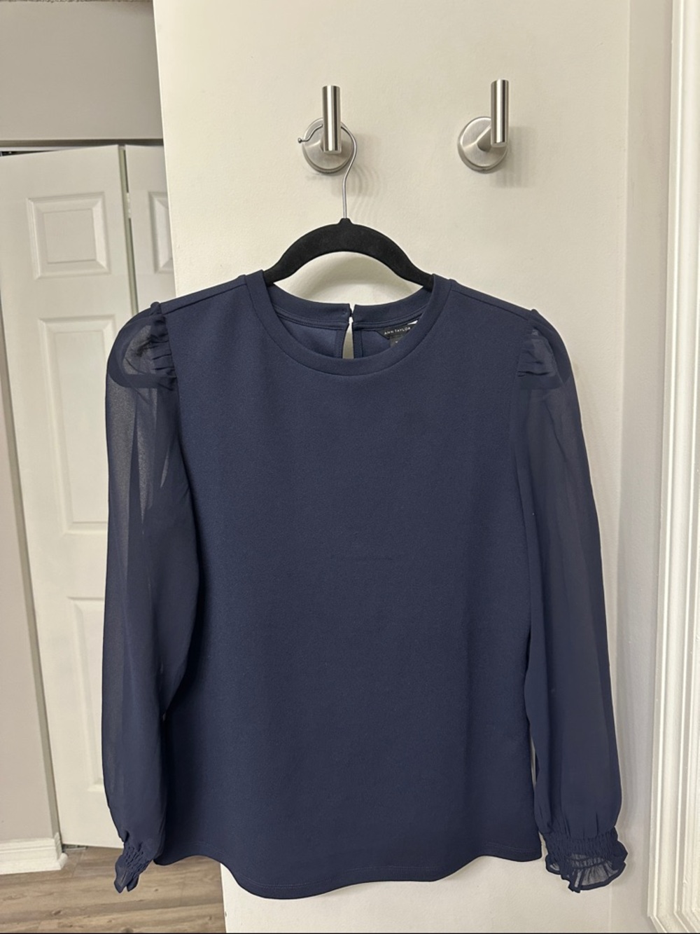 Ann Taylor Navy Crewneck Keyhole Top